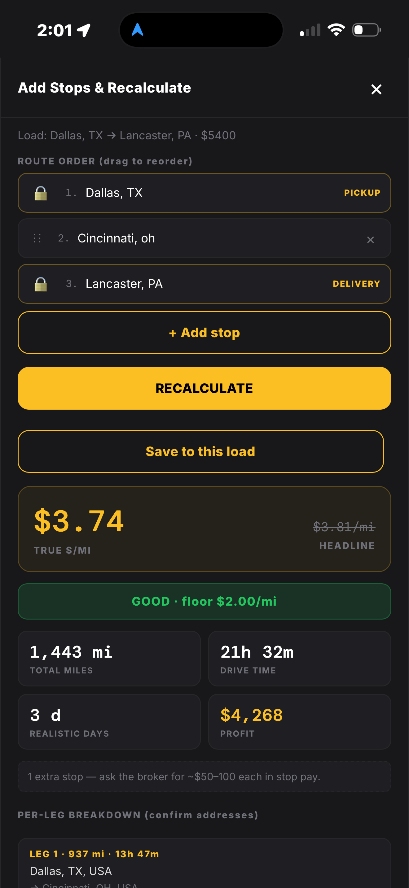 Truckers Beam app on a phone
